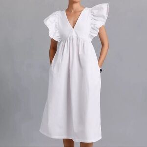 Anthorpologie Maeve Flutter Sleeve Baby Doll White Dress